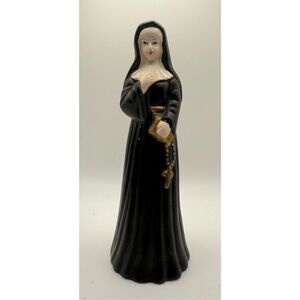 Nun With Prayer Book and Rosary Ceramic Figurine Religious 7”
